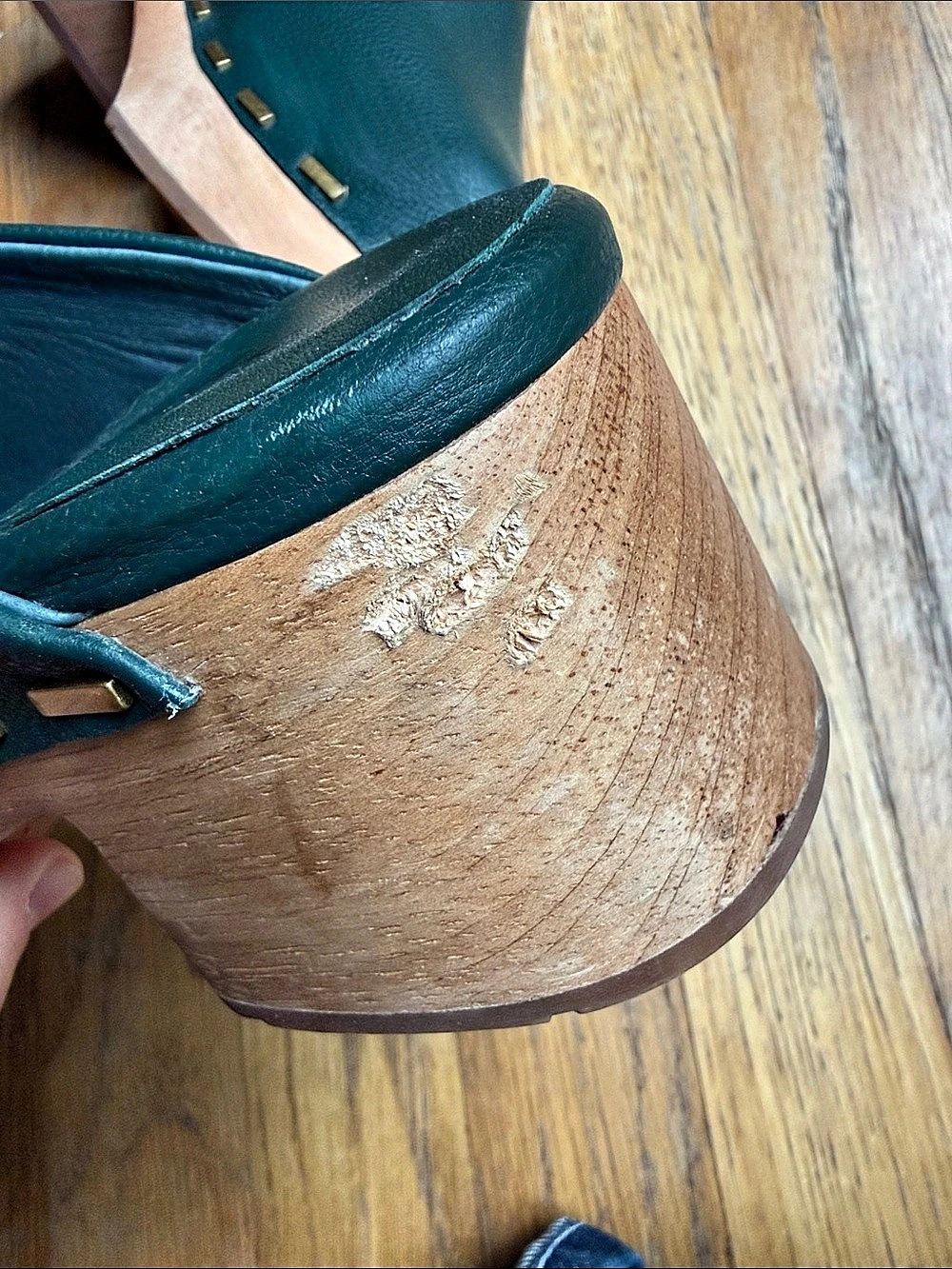 Charlotte Stone Wooden Heel Clogs in Green - Picture 5 of 9